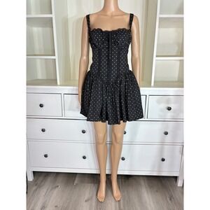 Rich & Famous Polka Dot Mini Dress Womens Medium Black Corset Lace Up Back NWT